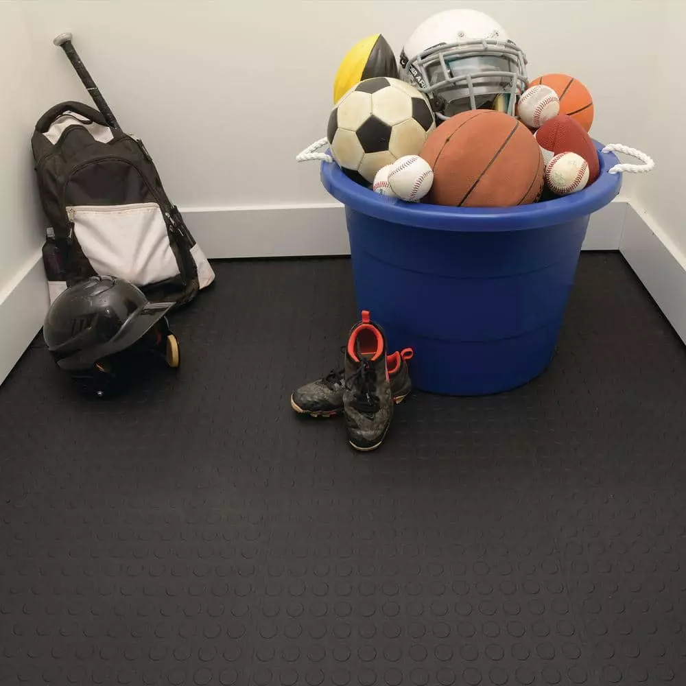 By Trafficmaster Tiles, Coin Rubber 6-Pack 18 In. (13.5 Sq. Ft.) X 3.1 Mm Interlocking Raised Modular Flooring Black 6 By Trafficmaster Tiles, Coin Rubber 6-Pack 18 In. (13.5 Sq. Ft.) X 3.1 Mm Interlocking Raised Modular Flooring Black - Image 4