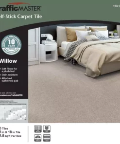 Willow Kirkdale By Trafficmaster Carpet Tile X 18 18 In. (10 Tiles/Case) 22.5 Sq. Ft. Peel And Stick Residential Beige -TrafficMaster Sales kirkdale trafficmaster carpet tile ht004 815 1818 40 1000