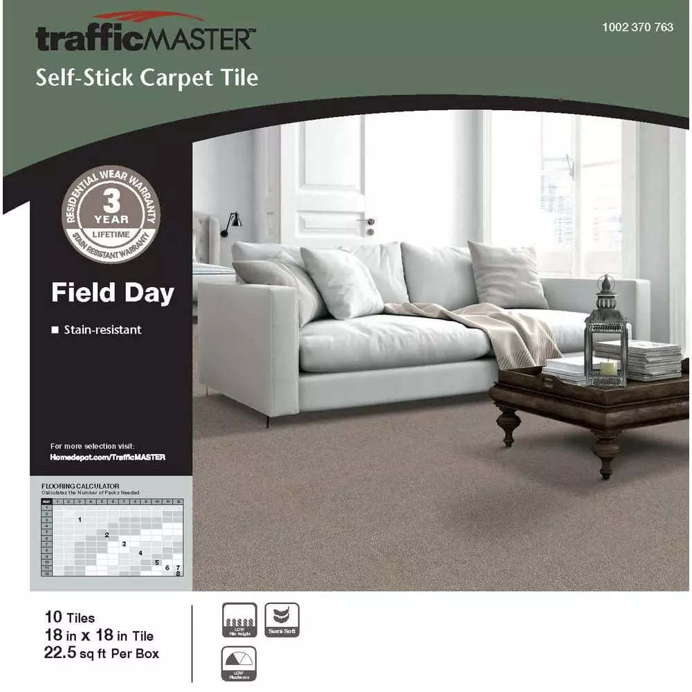 By Field Day Brown Trafficmaster Carpet Tile 22.50 Sq. Ft. 18 In. (10 Tiles/Case) 18 X Peel And Stick Residential 4 By Field Day Brown Trafficmaster Carpet Tile 22.50 Sq. Ft. 18 In. (10 Tiles/Case) 18 X Peel And Stick Residential - Image 2